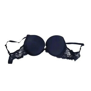 Victorias Secret Womens Bra Blue Floral Lace Padded Underwired Stretch Size 36D